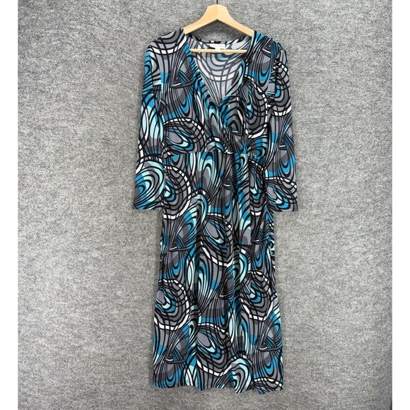 Liz Lange Dress Woemn L Maternity Gray Geometric Maxi Long V-Neck Long Sleeve - Picture 1 of 7